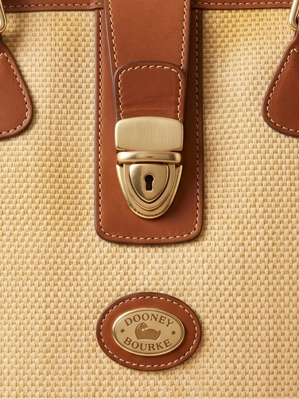 Dooney & Bourke Beige Canvas Tote with Brown Leather & Bamboo Handles